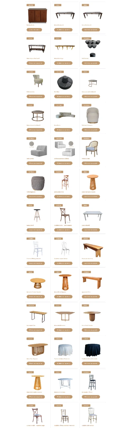 Catálogo de produtos com categorias de cadeiras, mesas e sofás