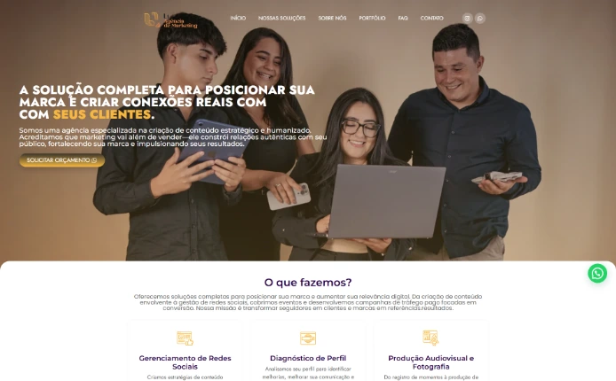 Página inicial do site institucional da L1 Agência de Marketing