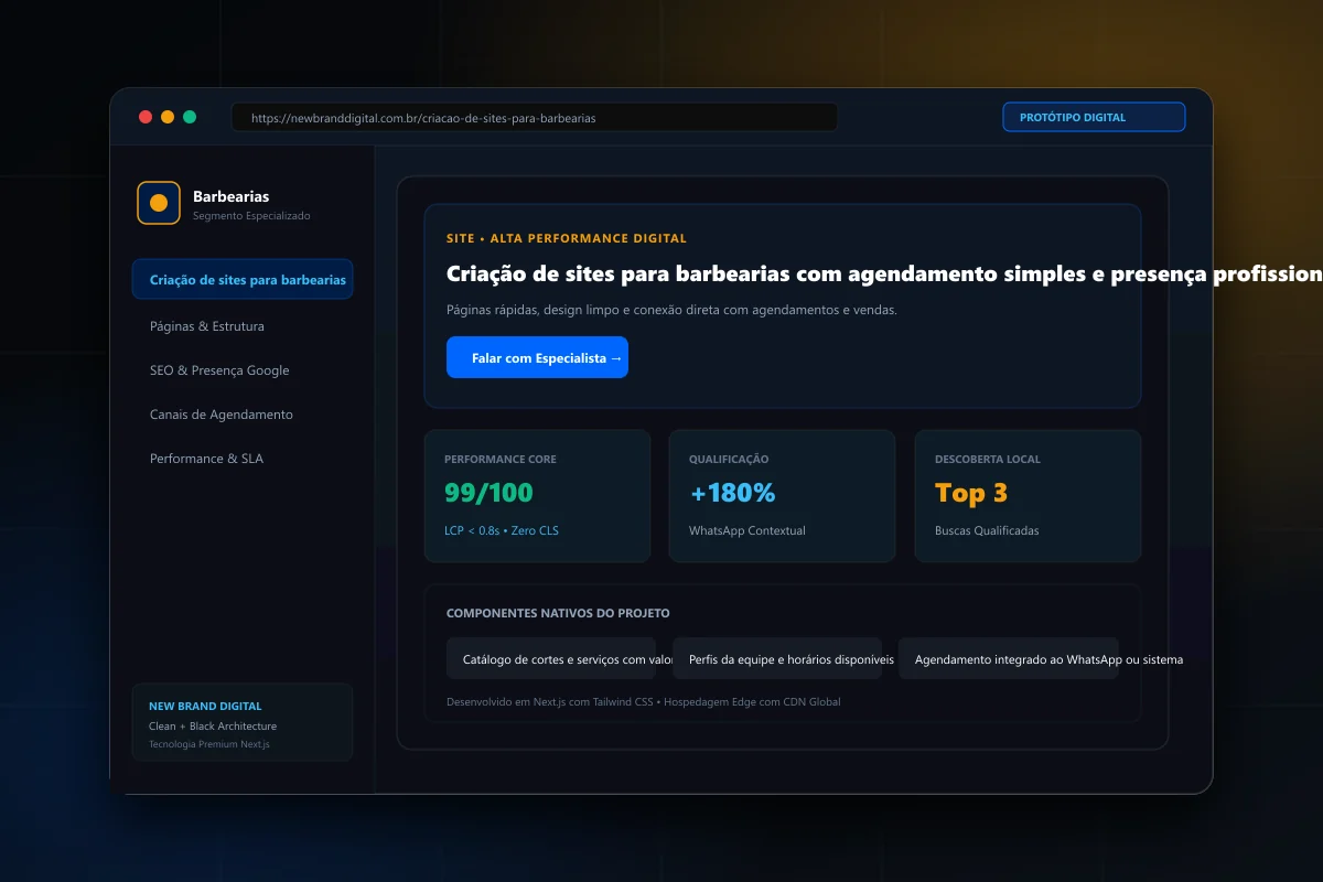 Interface demonstrativa de Criação de sites para barbearias - New Brand Digital