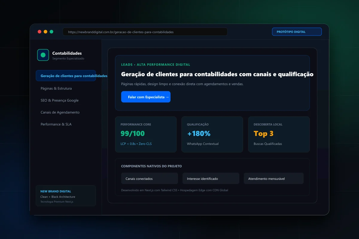 Interface demonstrativa de Geração de clientes para contabilidades - New Brand Digital