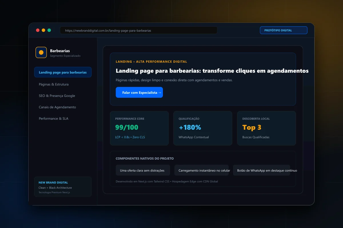 Interface demonstrativa de Landing page para barbearias - New Brand Digital